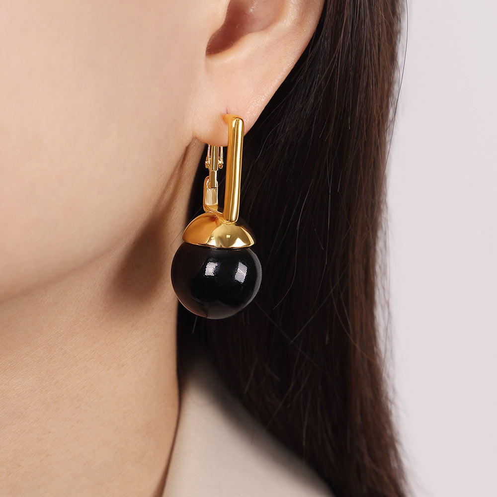 SQUARE BUCKLE ROUND COLORED BEAD EARRINGS