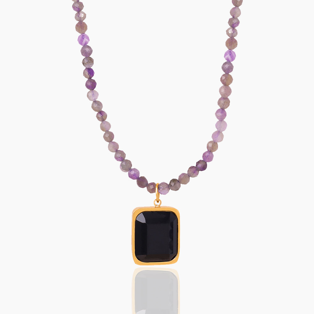 SQUARE PENDANT BEADED NECKLACE