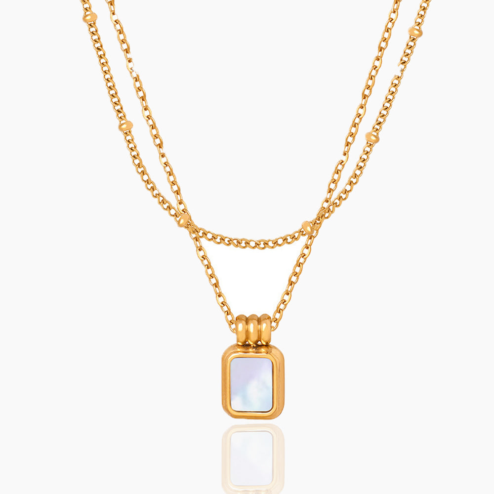 SQUARE SHELL PENDANT DOUBLE LAYER NECKLACE