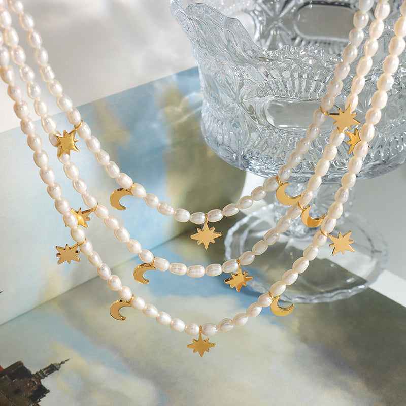 STAR MOON PEARL NECKLACE