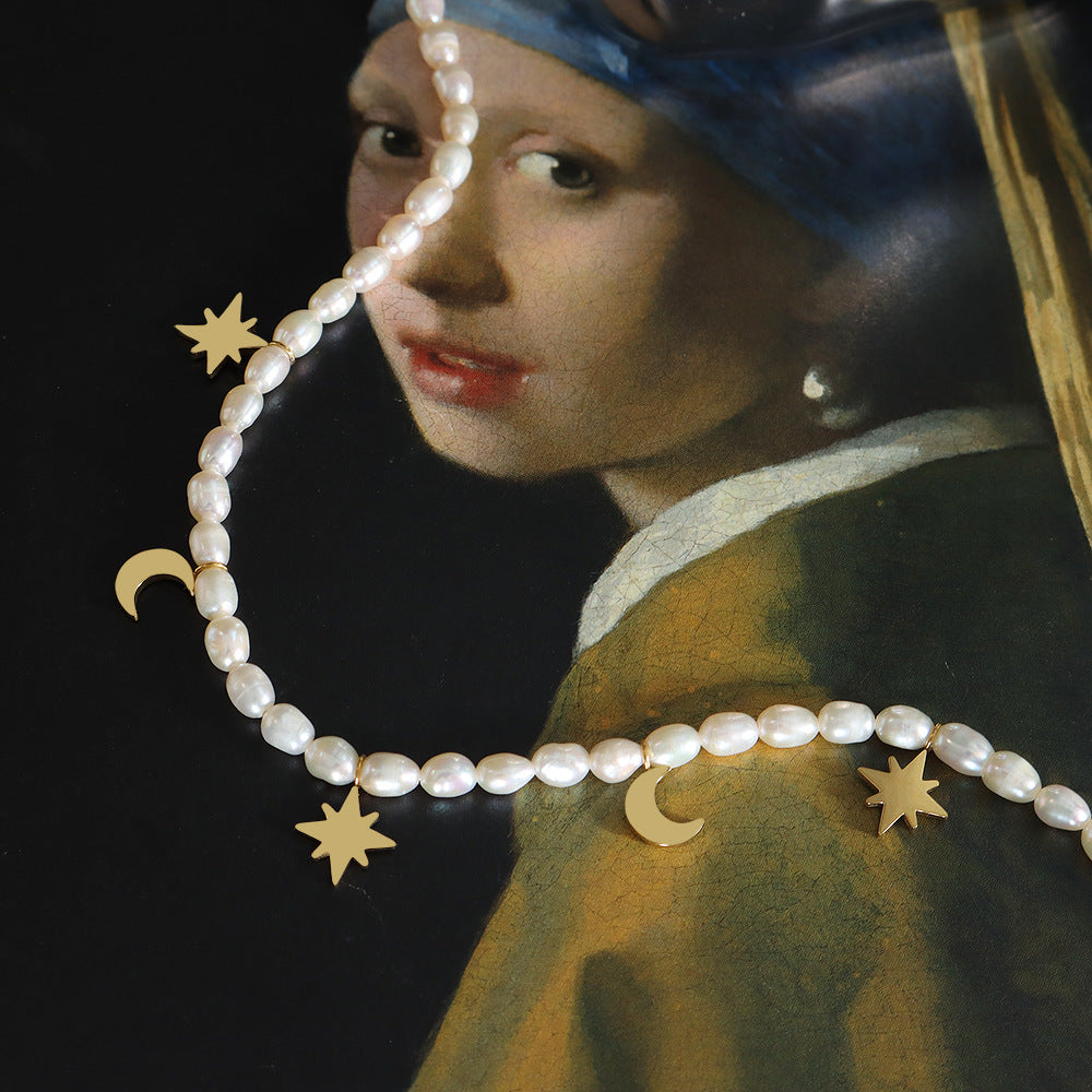 STAR MOON PEARL NECKLACE