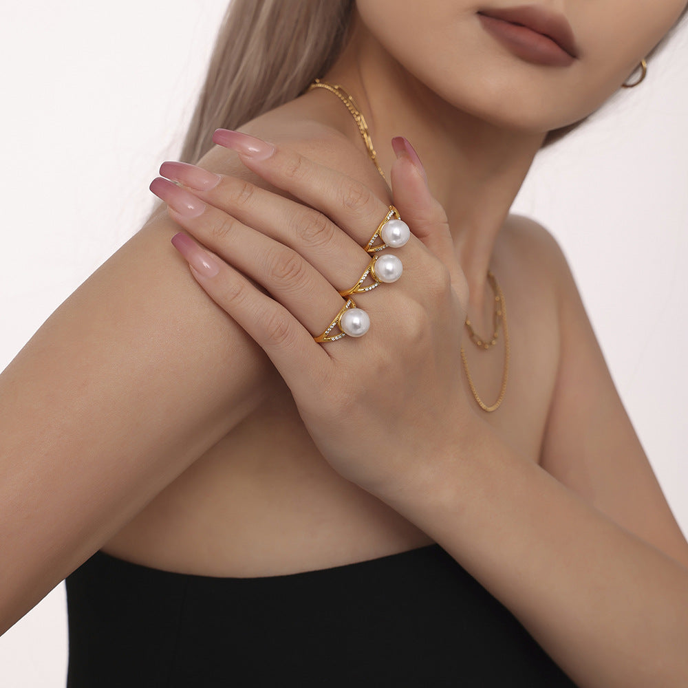 Shiny Stone Pearl Ring