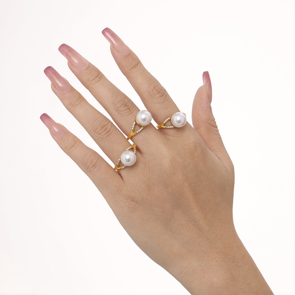 Shiny Stone Pearl Ring