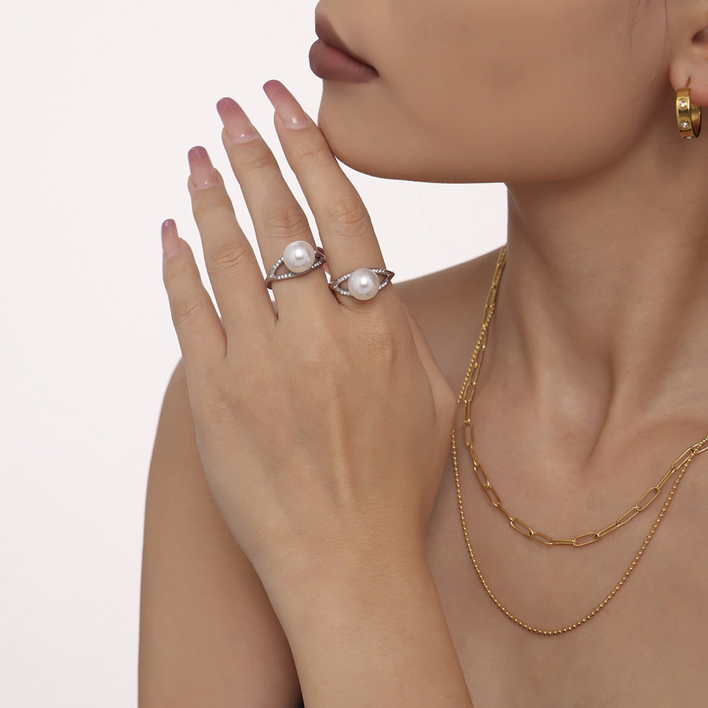 Shiny Stone Pearl Ring