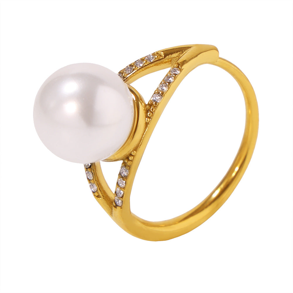 Shiny Stone Pearl Ring