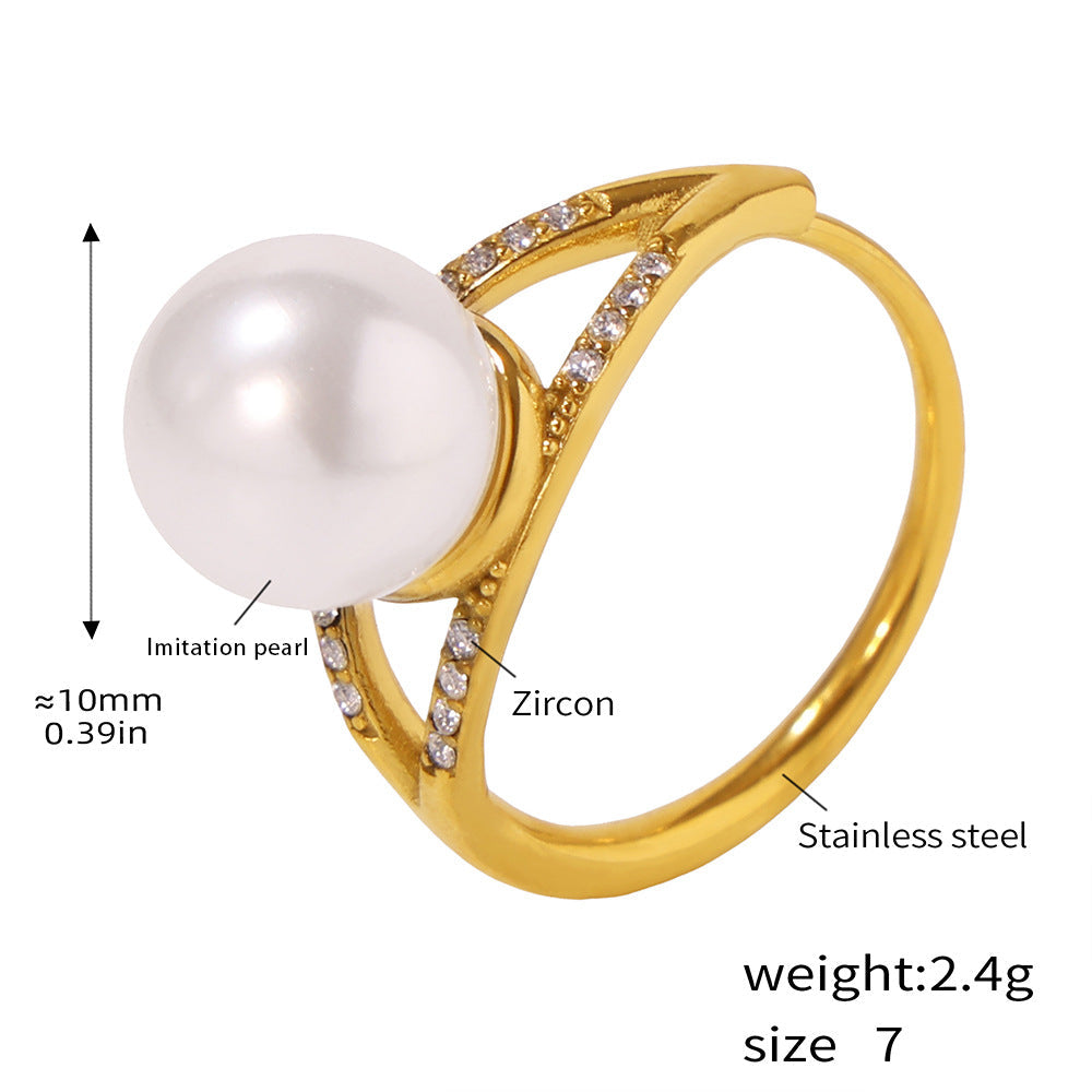 Shiny Stone Pearl Ring
