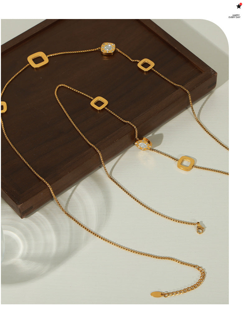 Simple Personality Square Heart Pendant Necklace