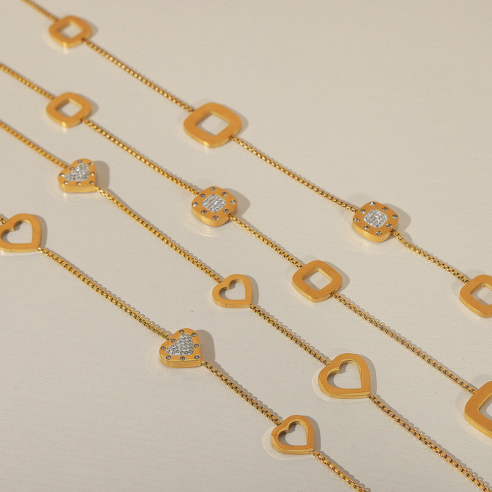 Simple Personality Square Heart Pendant Necklace