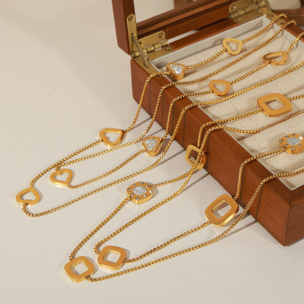 Simple Personality Square Heart Pendant Necklace