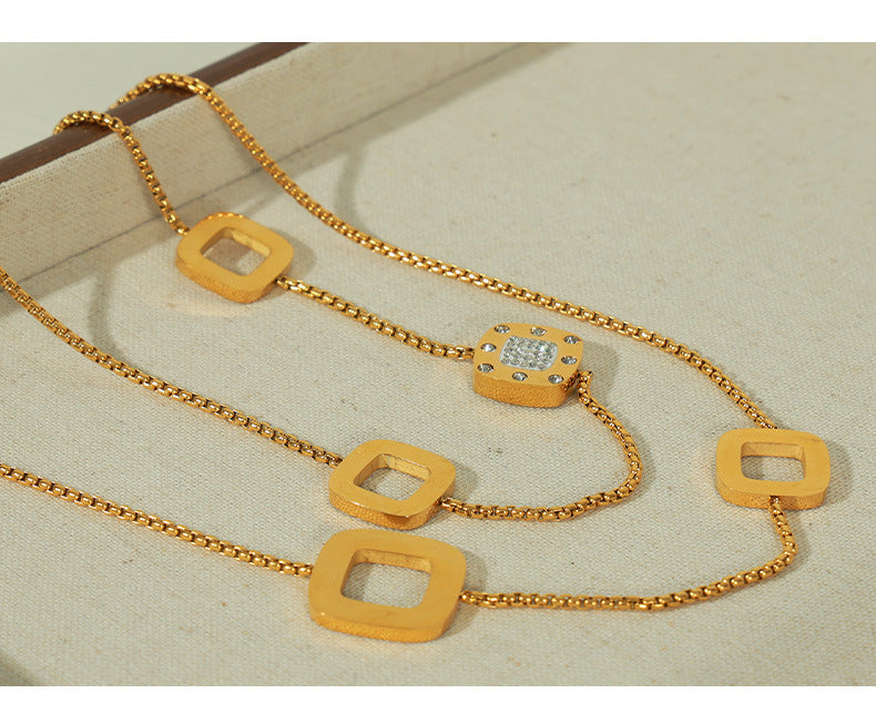 Simple Personality Square Heart Pendant Necklace