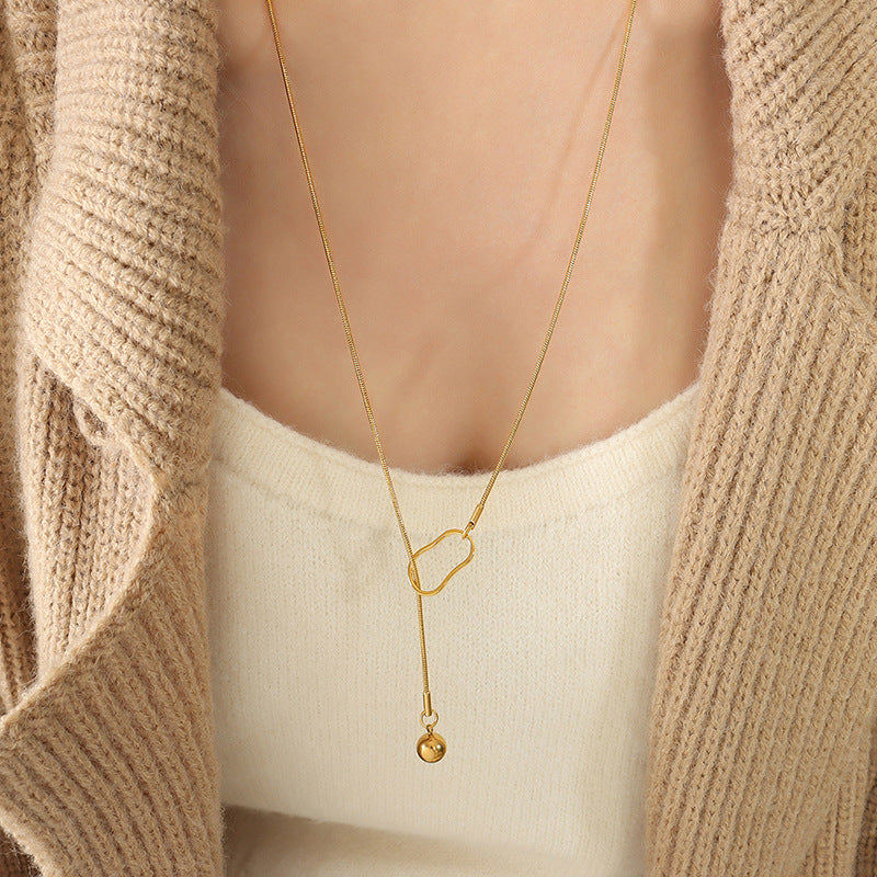 Simple long geometric circle necklace