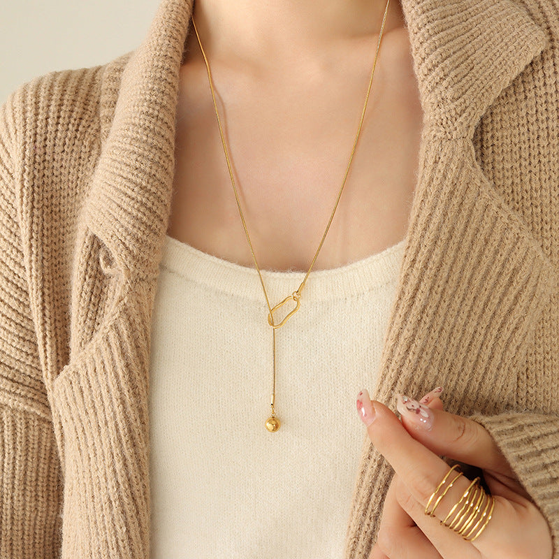 Simple long geometric circle necklace