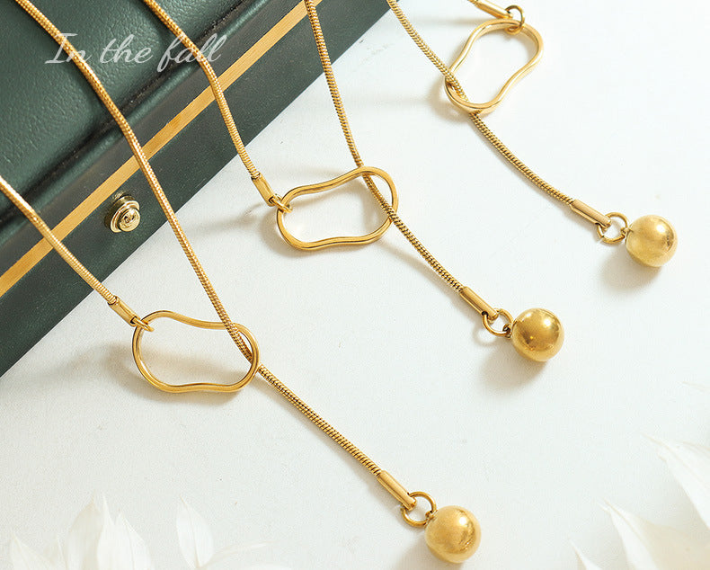 Simple long geometric circle necklace