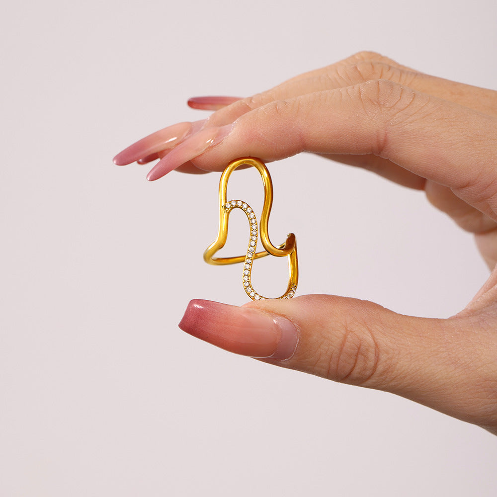 S line shiny stone open ring