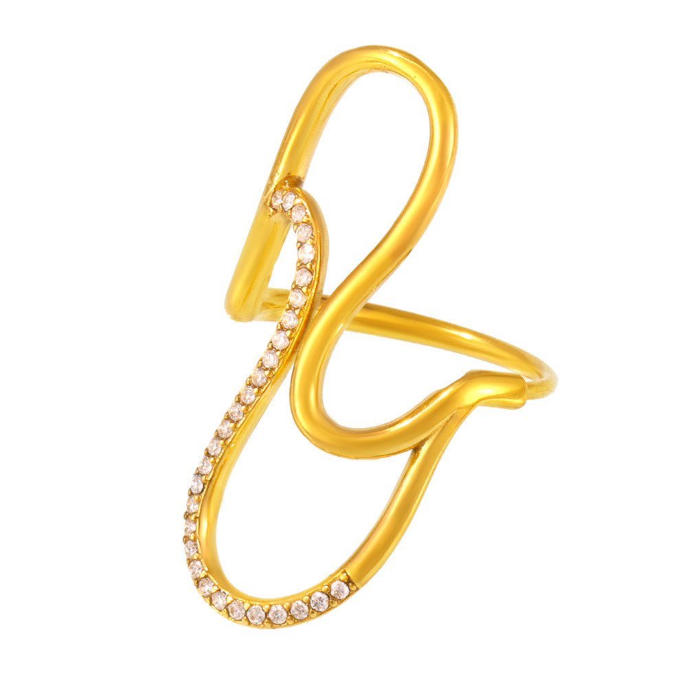 S line shiny stone open ring