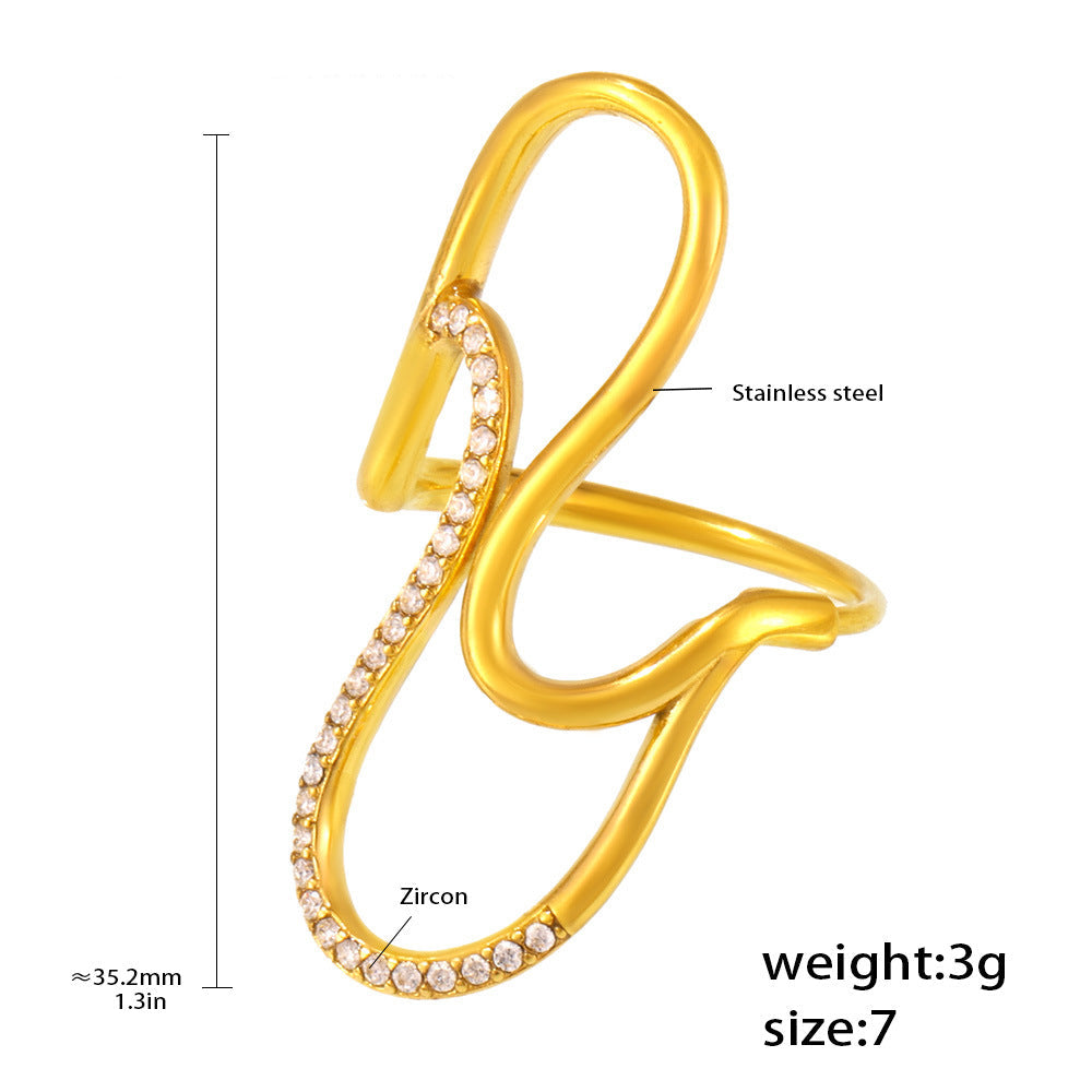 S line shiny stone open ring