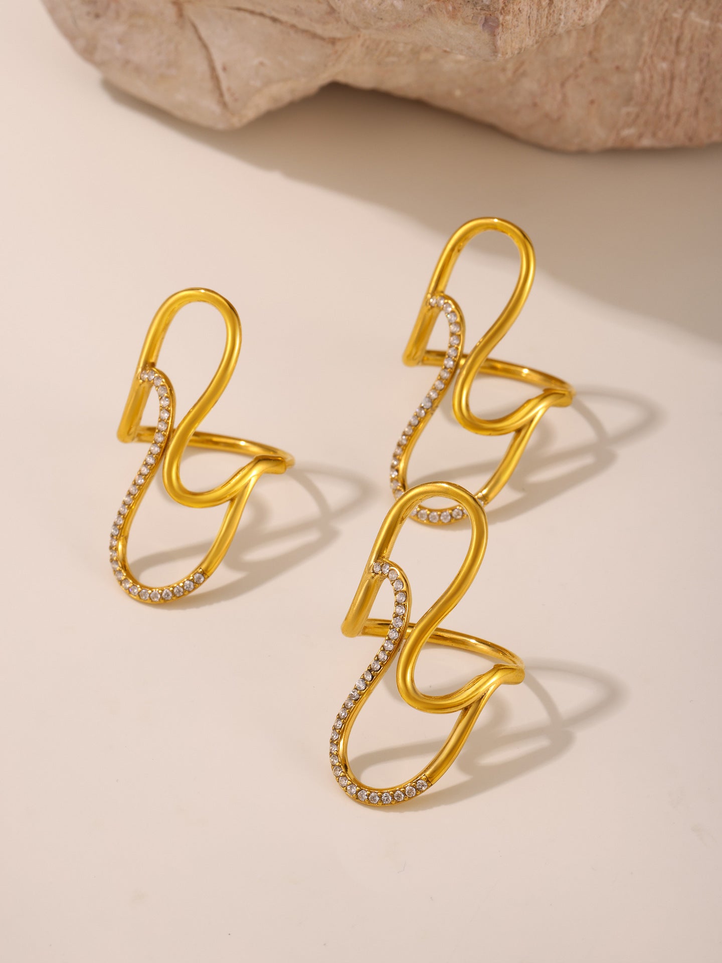 S line shiny stone open ring