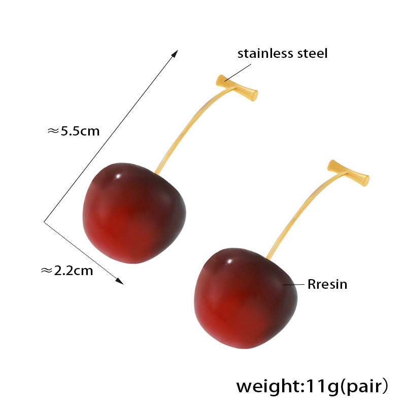 Small fresh resin cherry creative temperament cherry long earrings