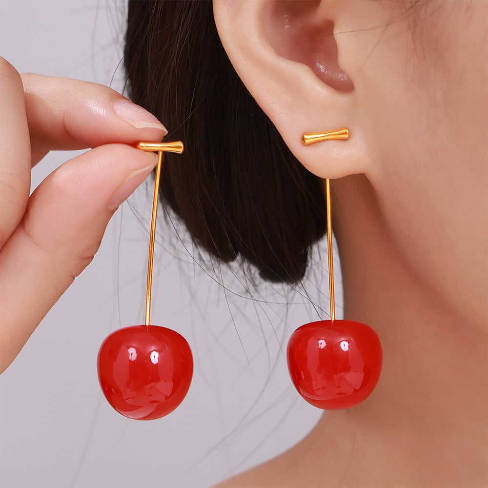 Small fresh resin cherry creative temperament cherry long earrings
