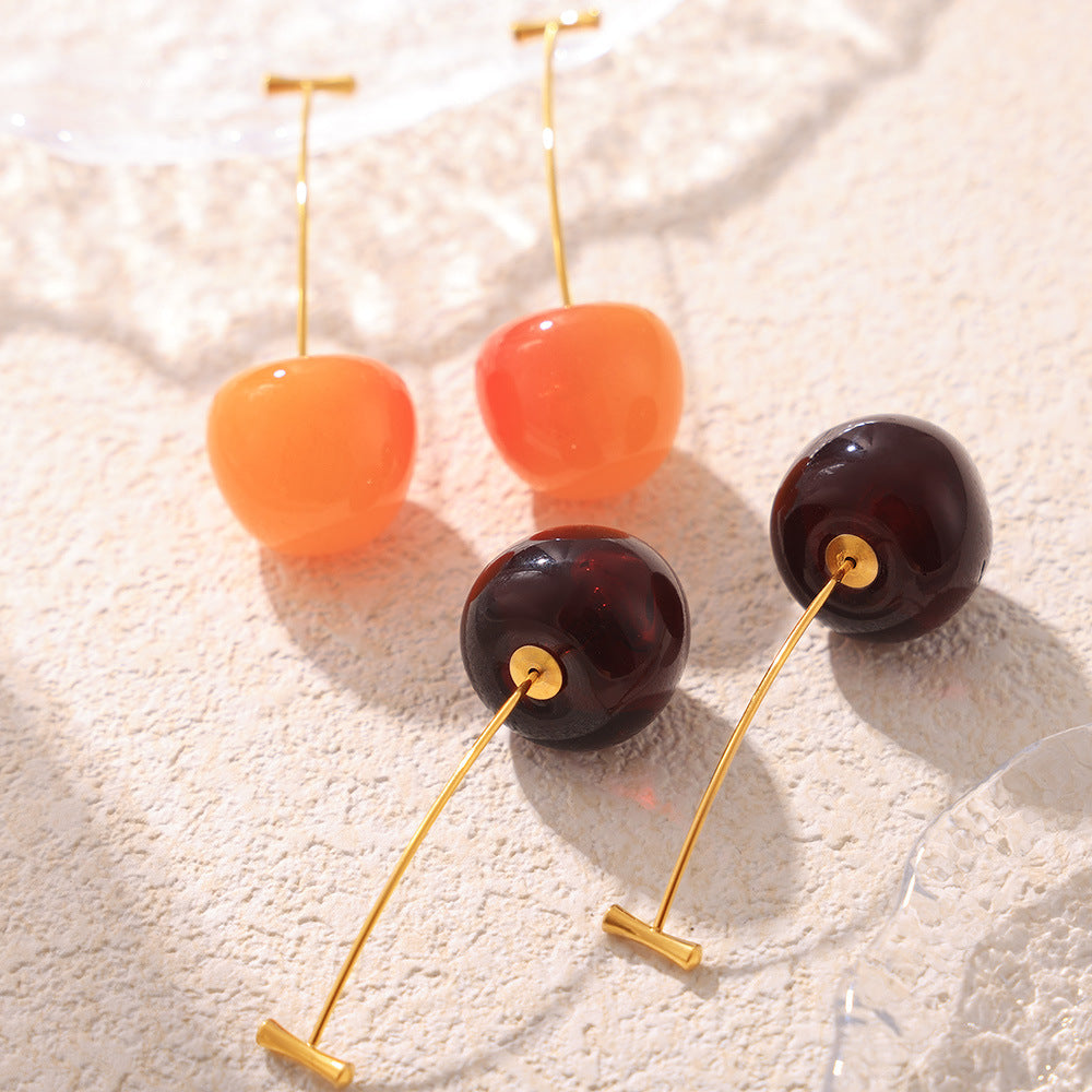 Small fresh resin cherry creative temperament cherry long earrings