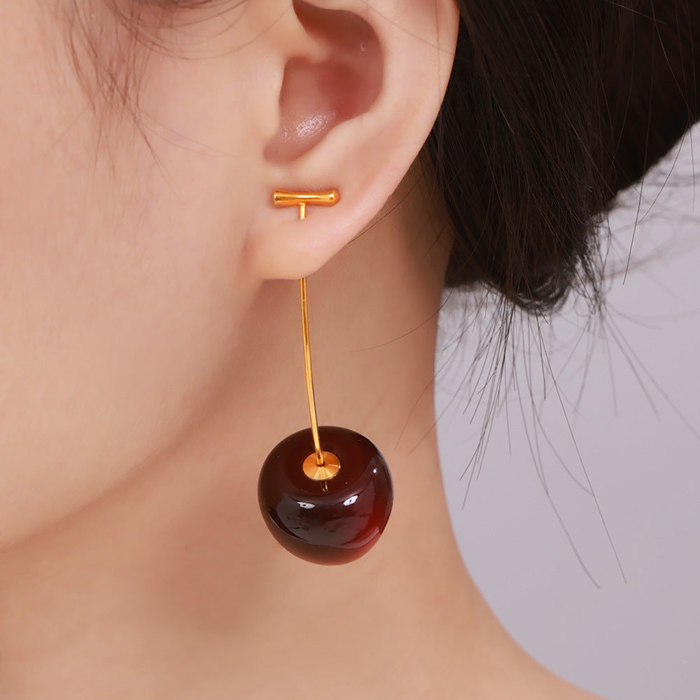 Small fresh resin cherry creative temperament cherry long earrings