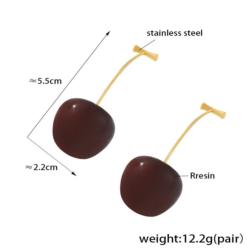 Small fresh resin cherry creative temperament cherry long earrings