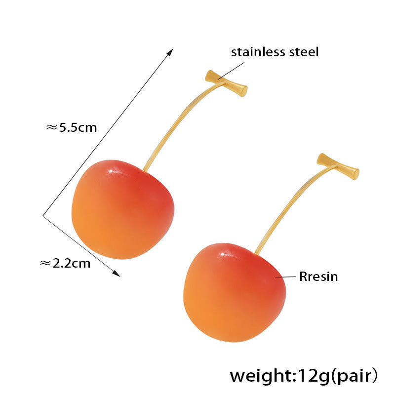 Small fresh resin cherry creative temperament cherry long earrings