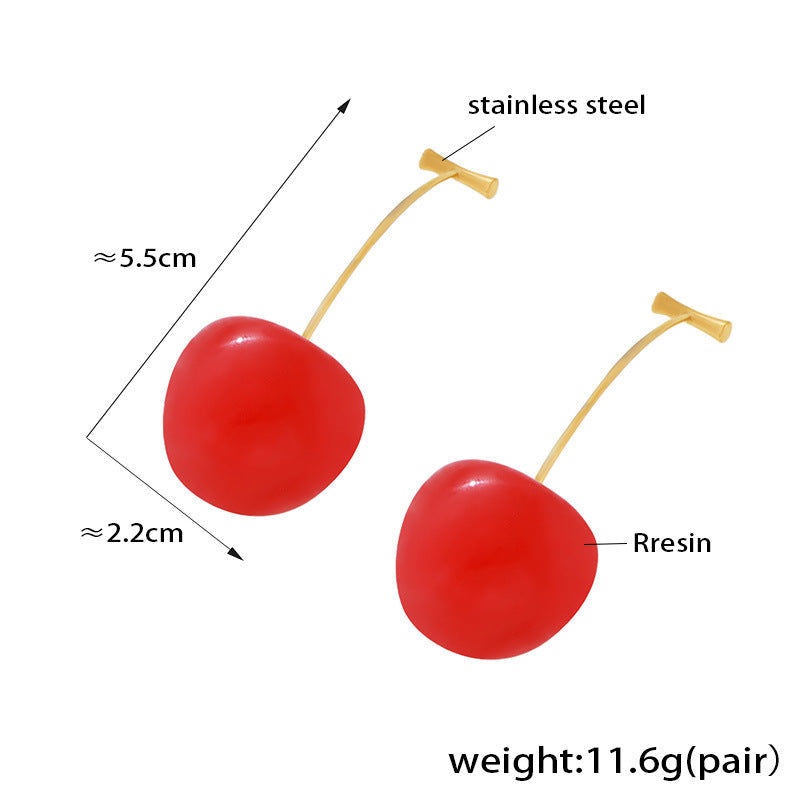 Small fresh resin cherry creative temperament cherry long earrings
