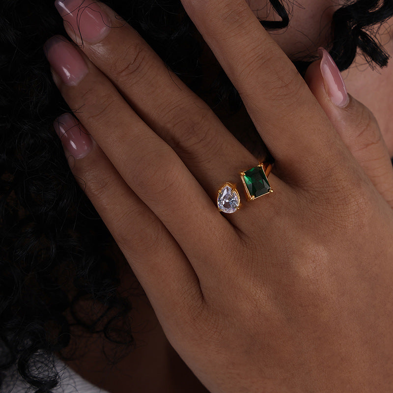 Sparkling Colored Stone Open Ring