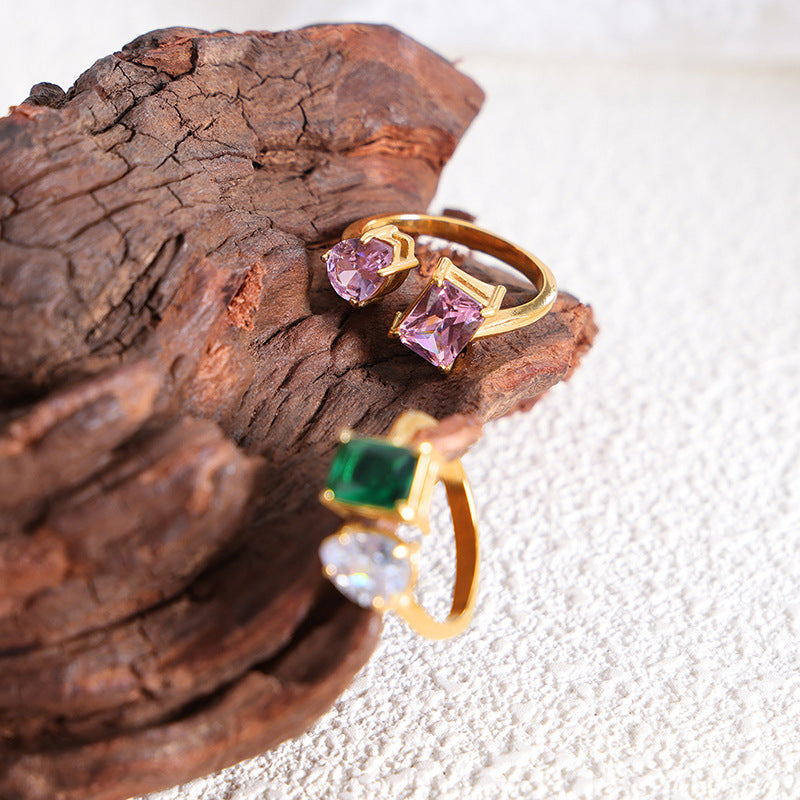 Sparkling Colored Stone Open Ring