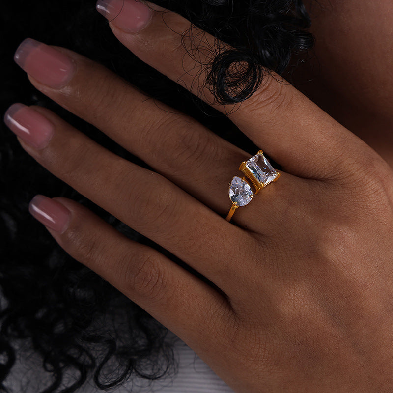 Sparkling Colored Stone Open Ring