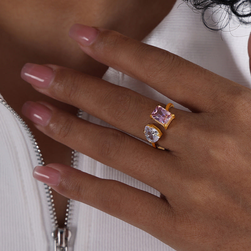 Sparkling Colored Stone Open Ring