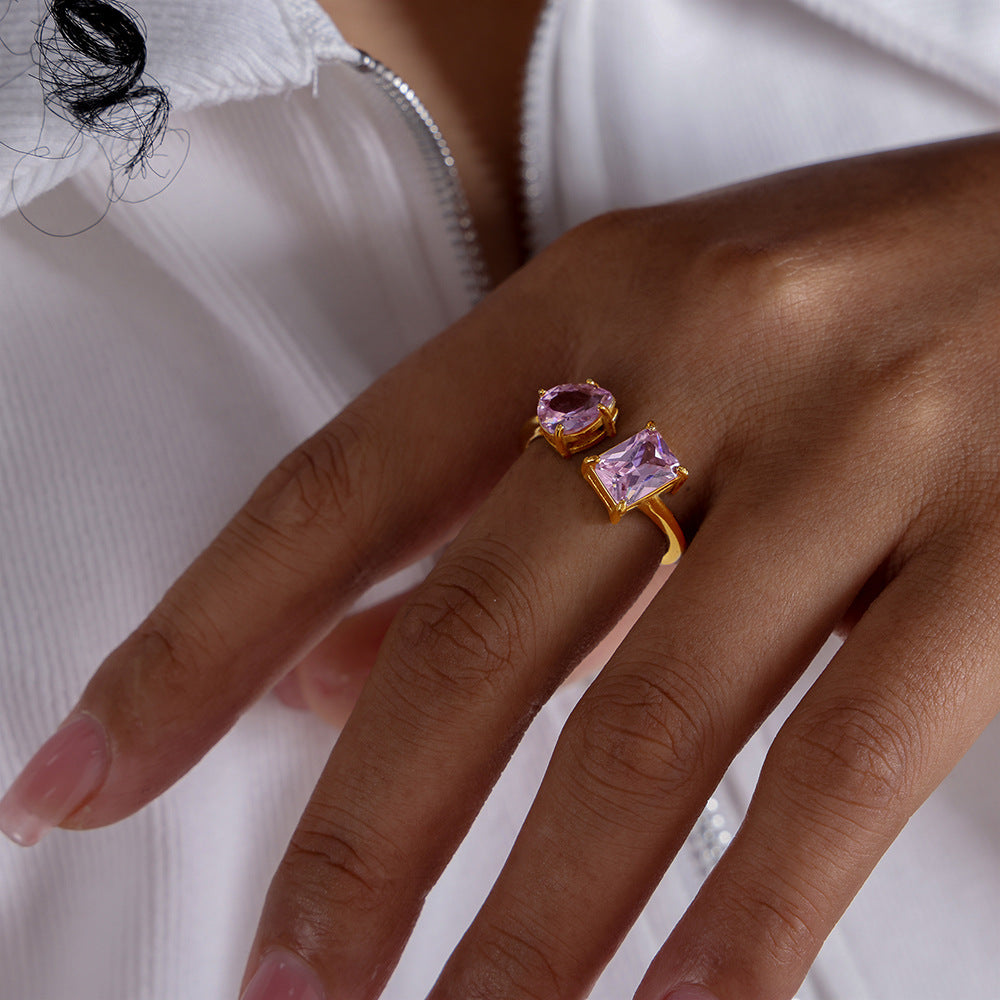 Sparkling Colored Stone Open Ring