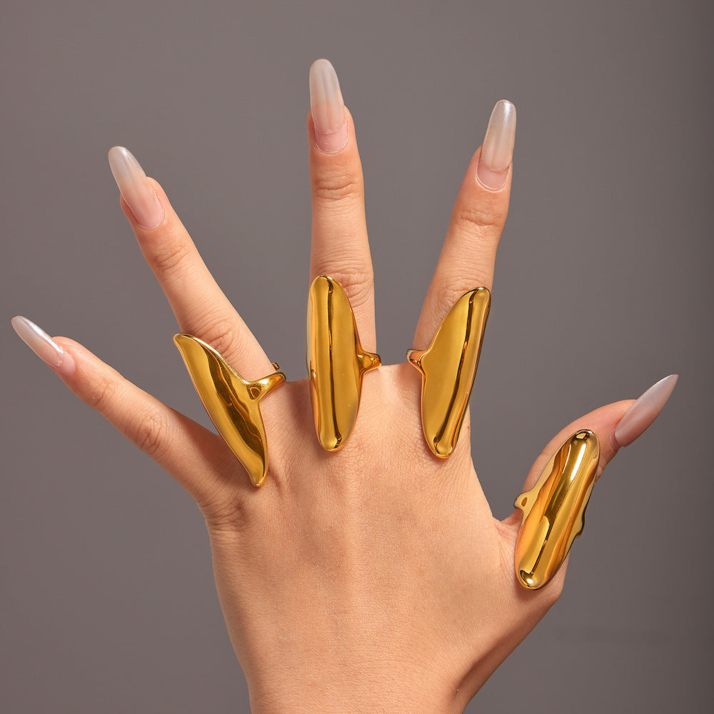 Stainless steel irregular long textured ring