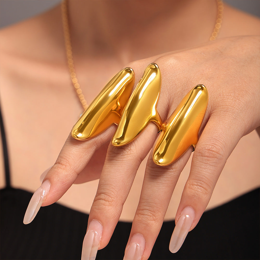 Stainless steel irregular long textured ring