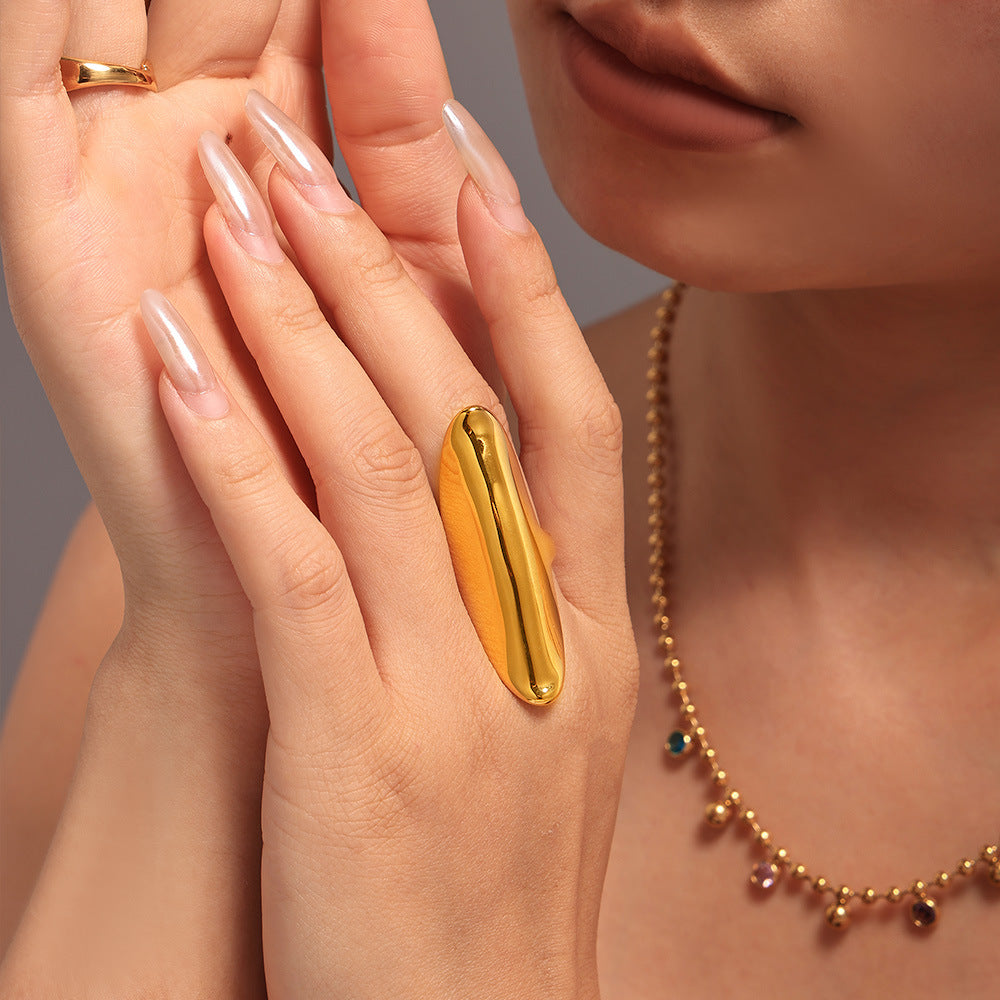 Stainless steel irregular long textured ring