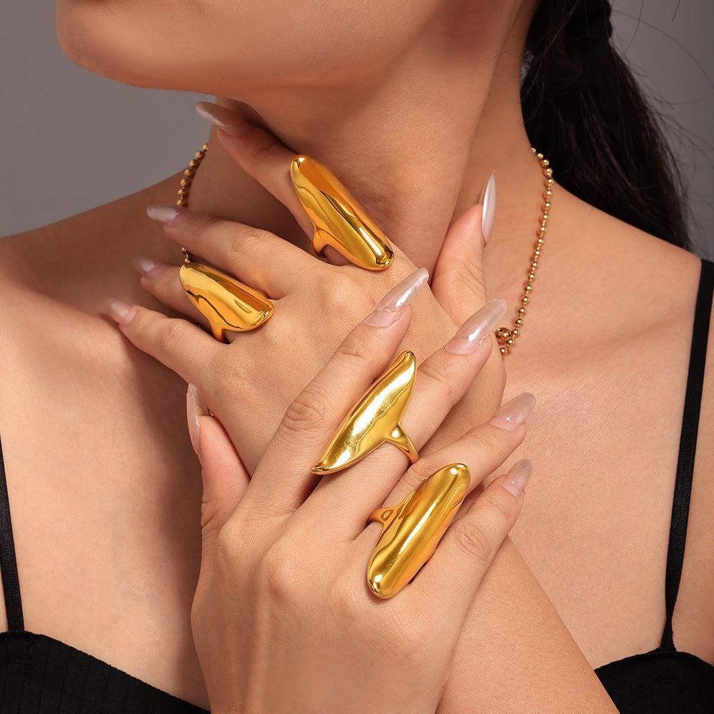 Stainless steel irregular long textured ring