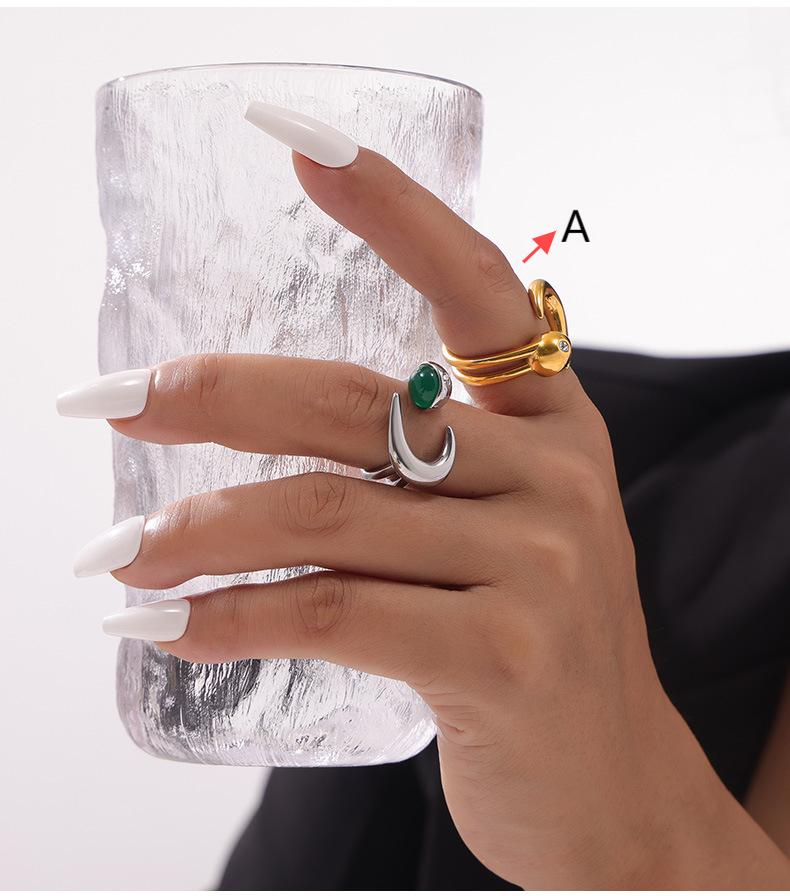 Sun and Moon Green Stone Open Adjustable Ring