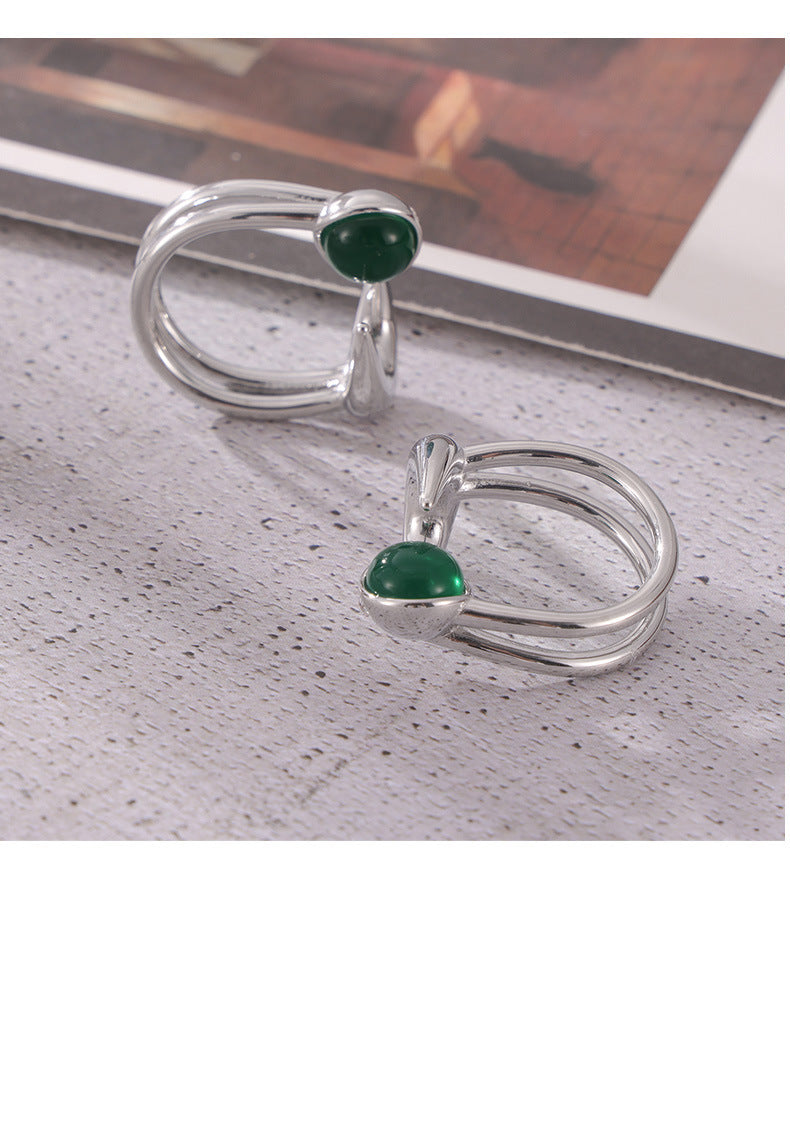 Sun and Moon Green Stone Open Adjustable Ring