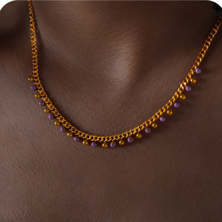 TASSEL COLORED BEAD OIL DROP NECKLACE