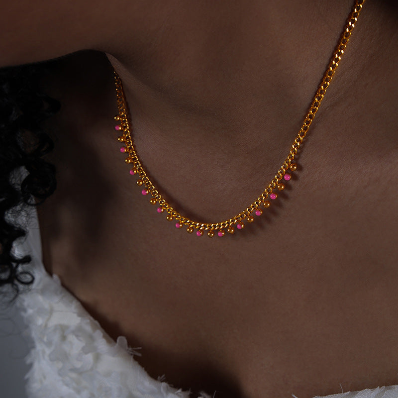 TASSEL COLORED BEAD OIL DROP NECKLACE