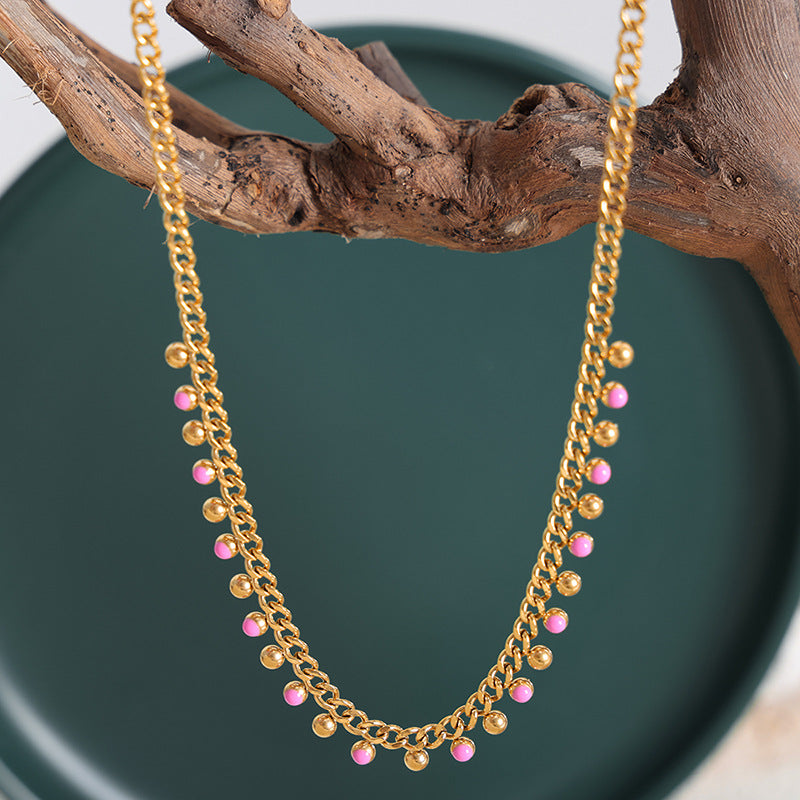 TASSEL COLORED BEAD OIL DROP NECKLACE