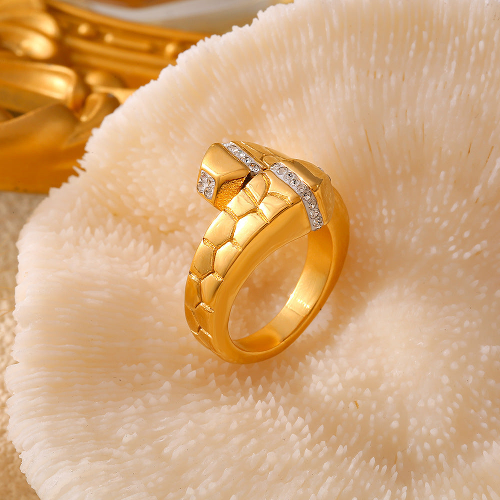 TEXTURE INLAID RHINESTONE RING