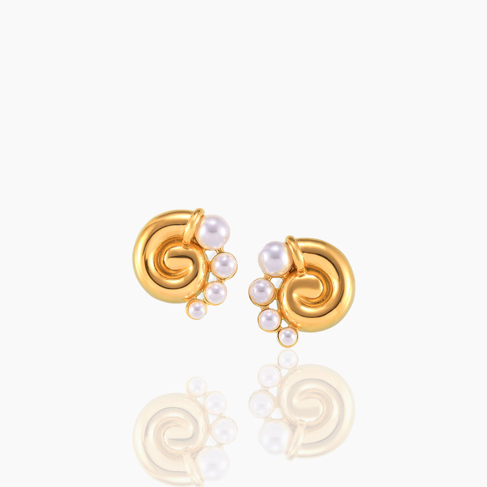 THREADED SPIRAL INLAID PEARL EARRINGS