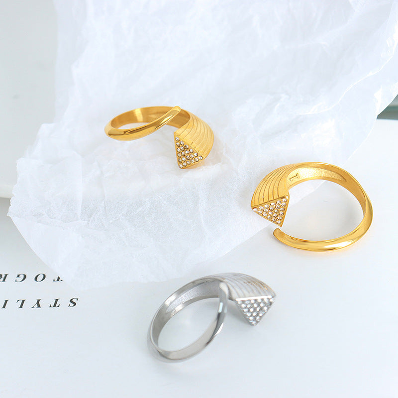 TRIANGULAR ZIRCON OPEN RING