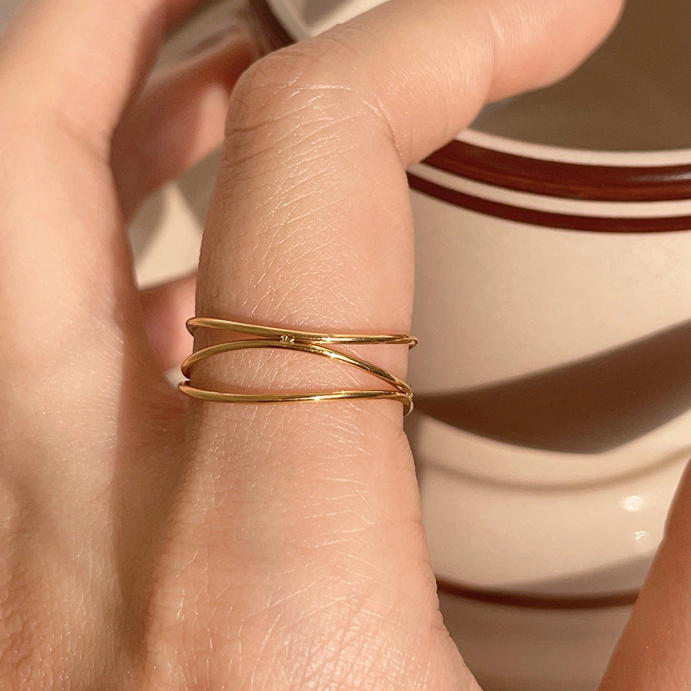 Three-layer Thin Line Interwoven Ring