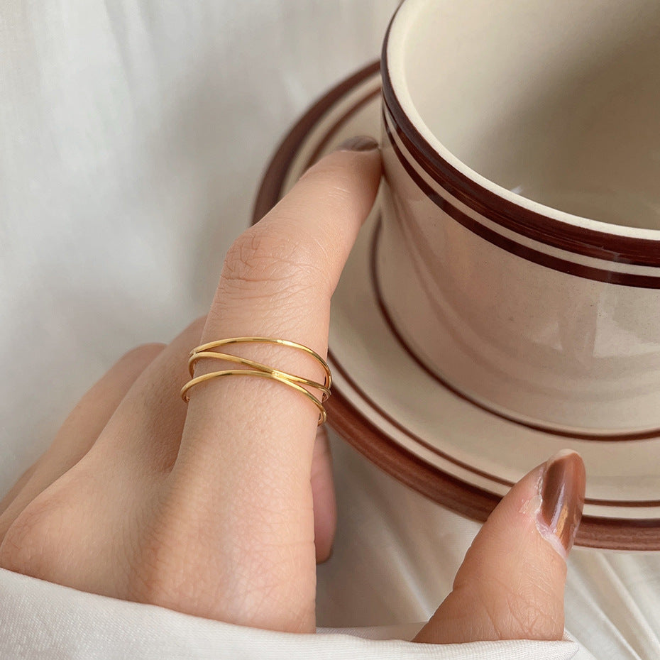 Three-layer Thin Line Interwoven Ring