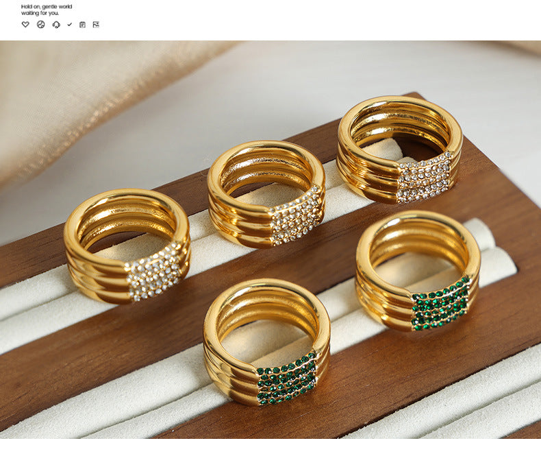 Three-layered sparkling stone ring