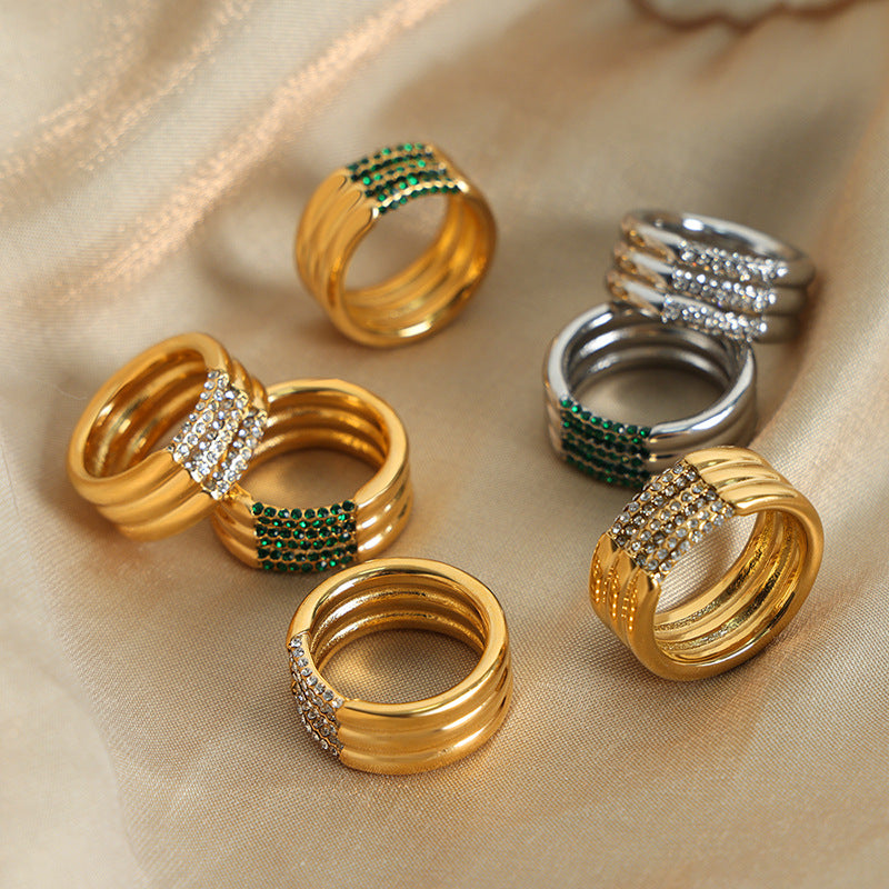 Three-layered sparkling stone ring