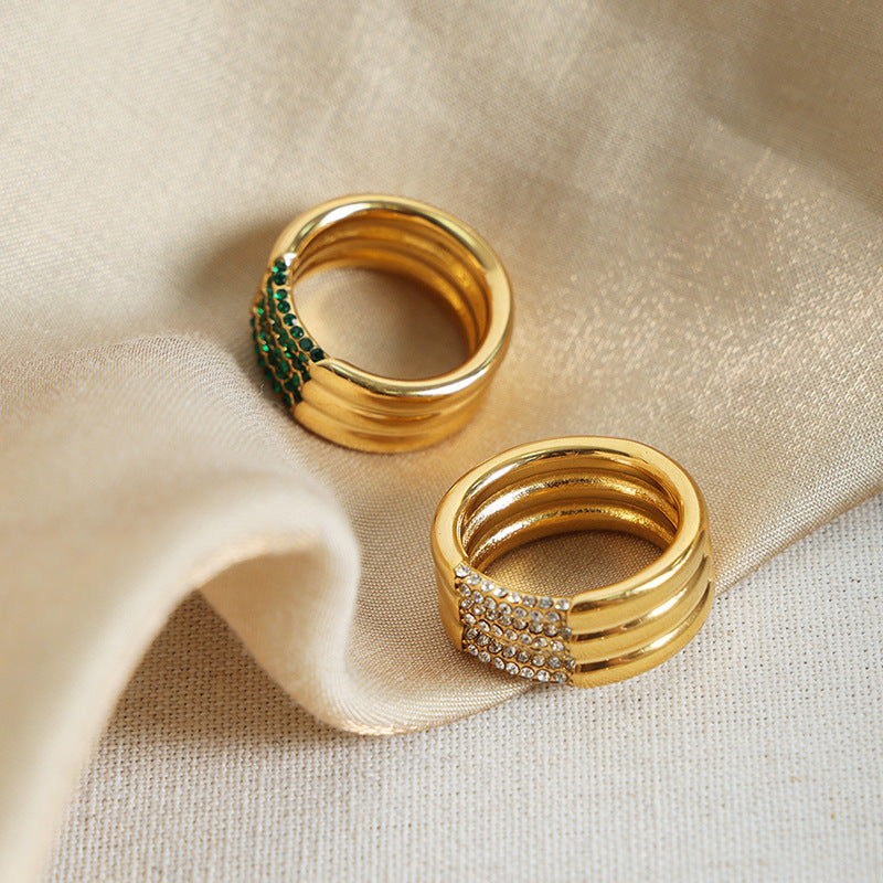 Three-layered sparkling stone ring
